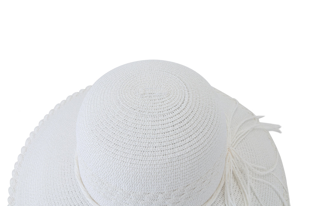 Blossom Woven White Sun Hat for Women - Summer Beach Hat with Wide Brim, UPF 50+ Sun Protection - Perfect for Beach Vacations, Garden Parties, and Outdoor Activities