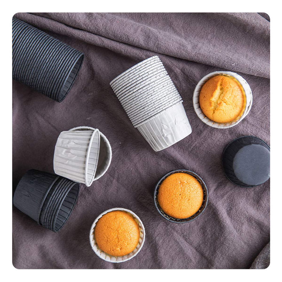 DOITOOL 50pcs Non-Stick Baking Paper Cups - White Cupcake Liners, Muffin Wrappers & Cake Roll Pans for Oven - Perfect for Birthday Parties, Baking, and Home Dessert Making