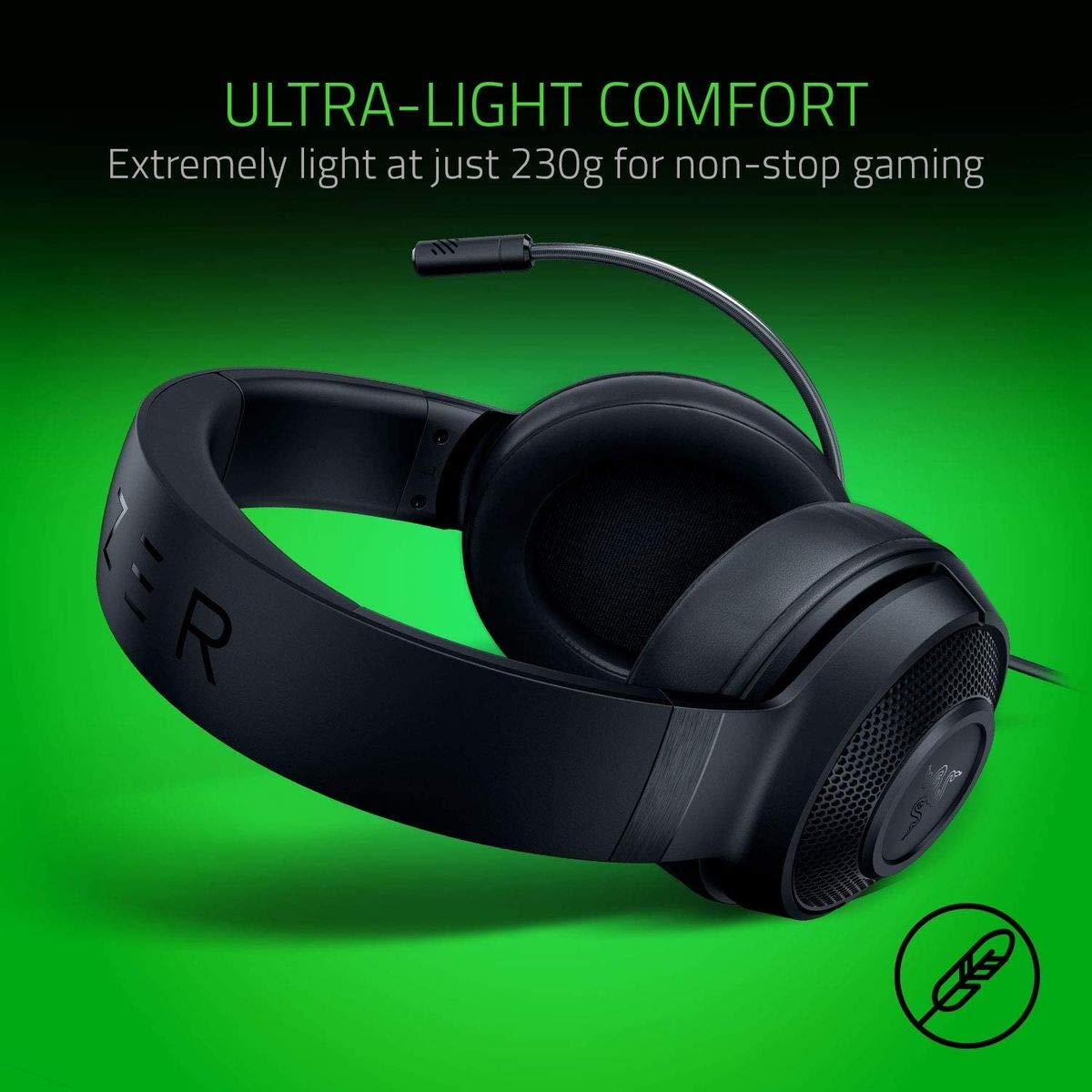 Razer Kraken X Lite Ultralight Gaming Headset with 7.1 Surround Sound - Lightweight Aluminum Frame & Bendable Cardioid Mic - Compatible with PC, PS4, PS5, Nintendo Switch, Xbox One, Xbox Series X/S & Mobile - Black - Perfect for Competitive Gaming, Streaming & Online Chat