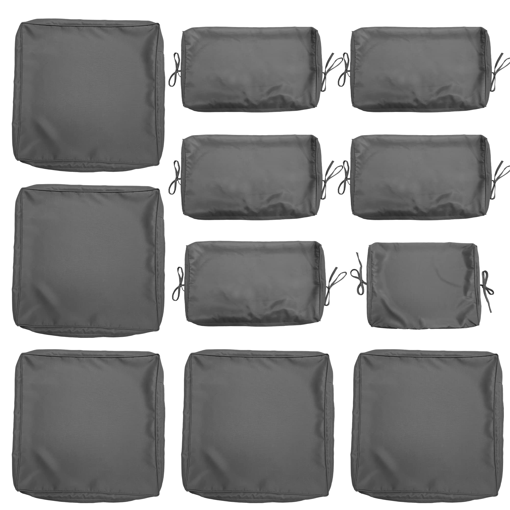 **Outdoor Patio Cushion Cover Replacement Set - 5 Seat Covers & 6 Backrest Pillow Covers, Waterproof & UV-Resistant, Zipper Design for Patio Furniture, Sofa, Couch (Grey) - Perfect for Backyard, Deck, Poolside & Garden**