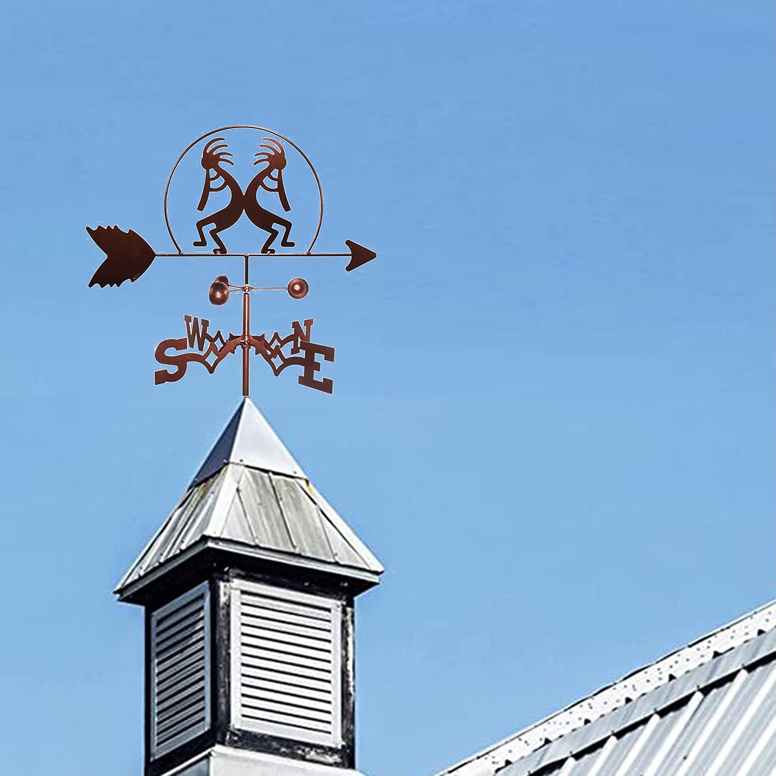 Cast Iron Weathervane Wind Direction Indicator with Roof Mount - Outdoor Courtyard & Garden Decor for Farm, Yard, Roof - Professional Wind Measuring Tool for Decorative & Functional Use