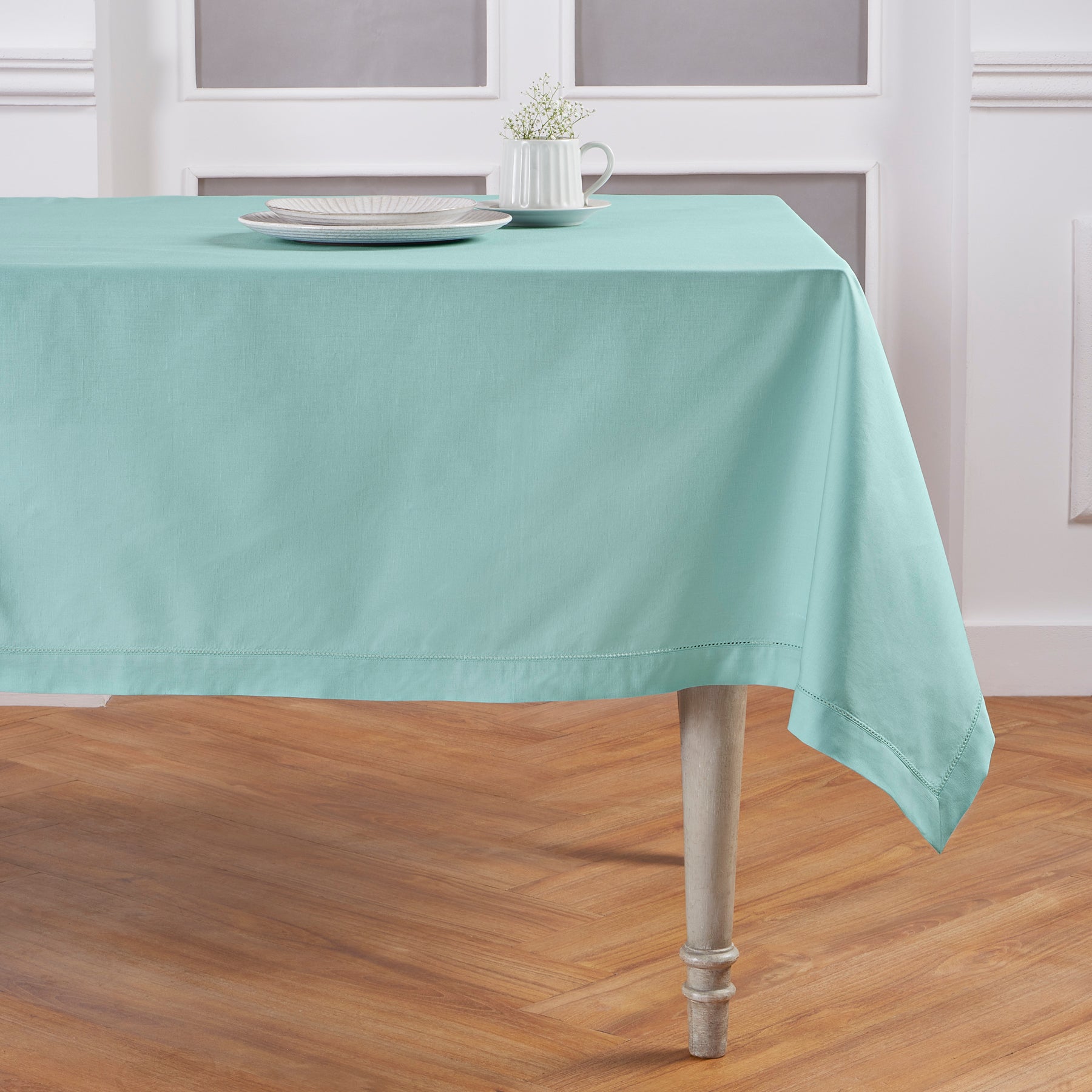 Premium Cotton Linen Hemstitch Tablecloth - Elegant Dining Table Cover for Home Decor, Parties & Special Occasions