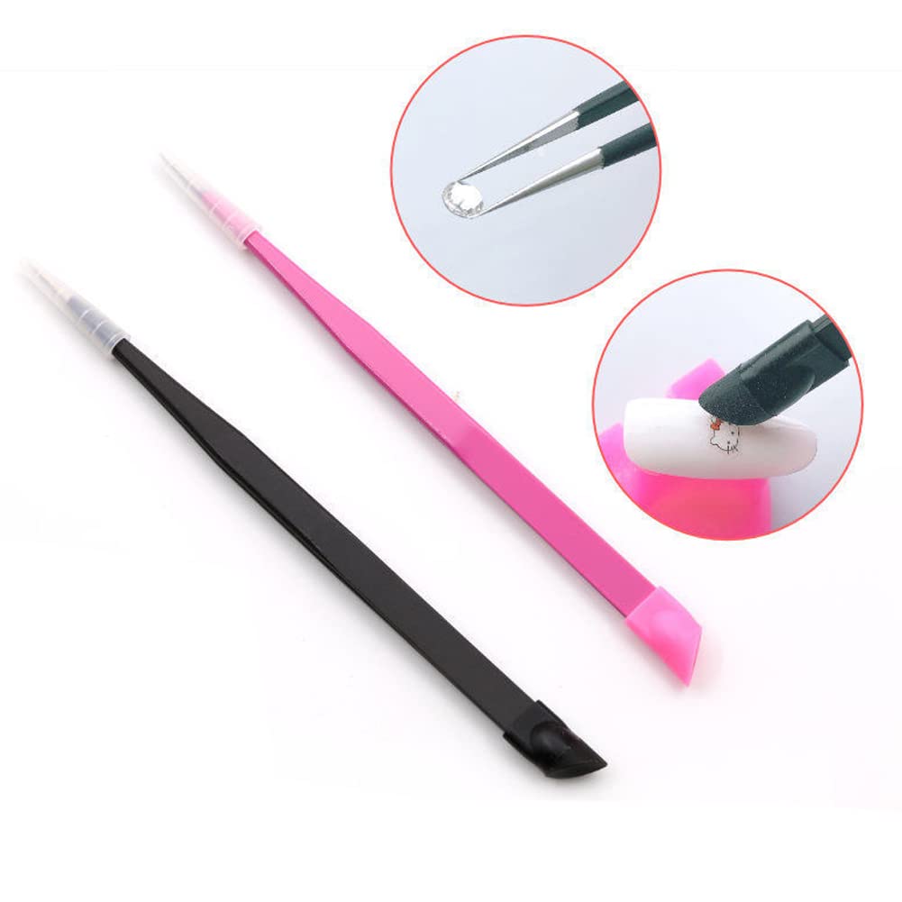 4Pcs Professional Nail Art Tweezers Set - Straight & Angled Tweezers with Silicone Tips for Rhinestones, Gems & Eyelash Extensions | Perfect for Nail Salon, DIY Manicure & Craft Projects
