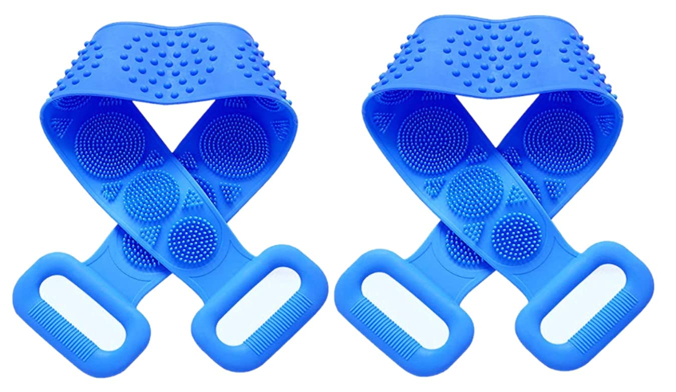 Exfoliating Body Scrubber with Double-Sided Silicone Bristles - Deep Clean & Invigorate Skin - Shower & Bath Scrubber Belt for Women & Men - Pack of 2 (Multicolor) - Perfect for Exfoliating Back, Shoulders & Hard-to-Reach Areas