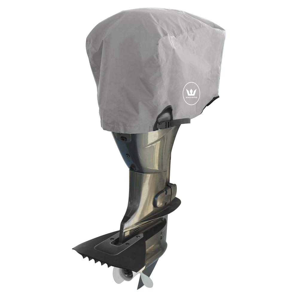 Eevelle Windstorm 600D Polyester Marine Outboard Motor Cover - Heavy Duty Boat Engine Hood for 225-300 HP Motors (Silver) - Waterproof, UV Resistant - Ideal for Boating, Fishing & Marine Protection