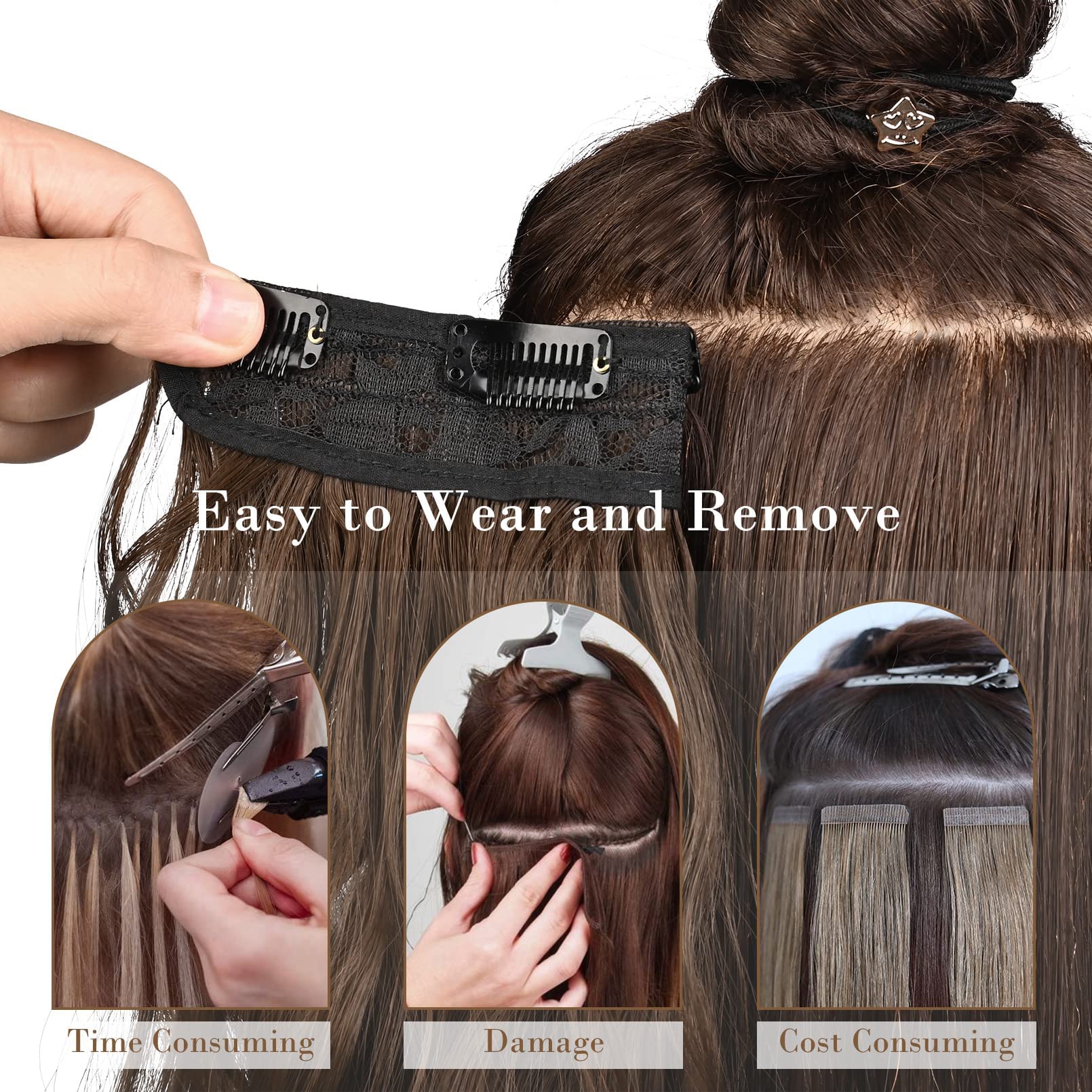 4PCS Clip-in Synthetic Hair Extensions - Long & Thick Hair Extensions for Women - Perfect for Parties, Weddings & Everyday Styling