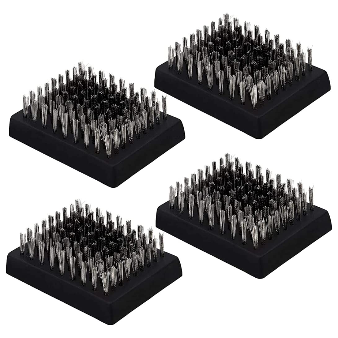 Sanfiyya 4-Piece BBQ Grill Brush Replacement Heads - Heavy Duty Stainless Steel Bristle Cleaning Heads for Charcoal, Gas, and Electric Grills - Perfect for Backyard Cookouts, Camping, and Outdoor BBQs