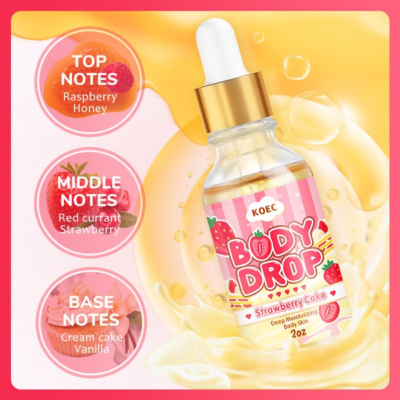 KOEC Strawberry Cake Scented Body Butter & Body Oil Set - 2 oz Nourishing Oil & 4 oz Hydrating Cream for Dry Skin | Perfect for Gift, Spa Day & Self-Care Routine
