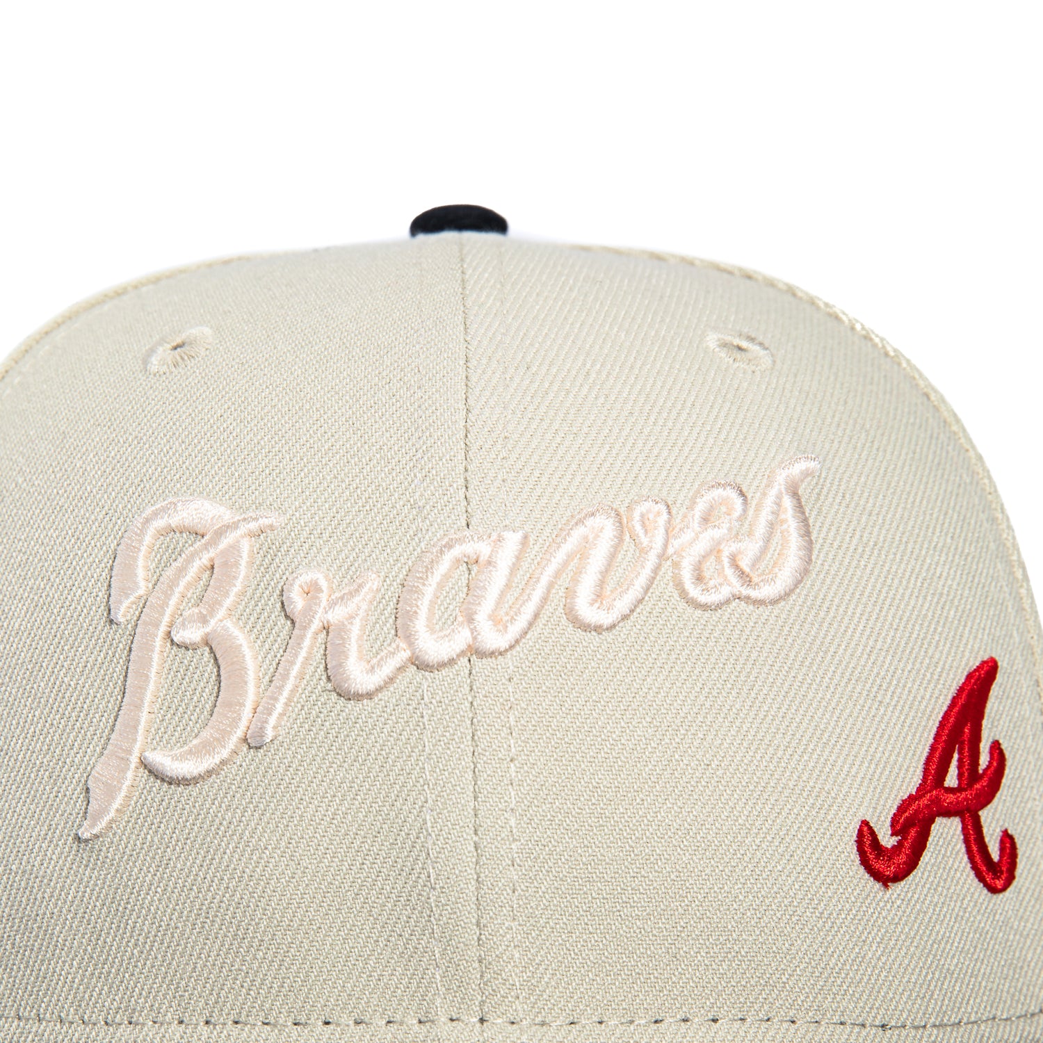 New Era 59Fifty Flawless Script Atlanta Braves Inaugural Patch Hat - Stone & Navy - Official MLB Baseball Cap for Men & Women - Perfect for Games, Collecting & Streetwear Fashion