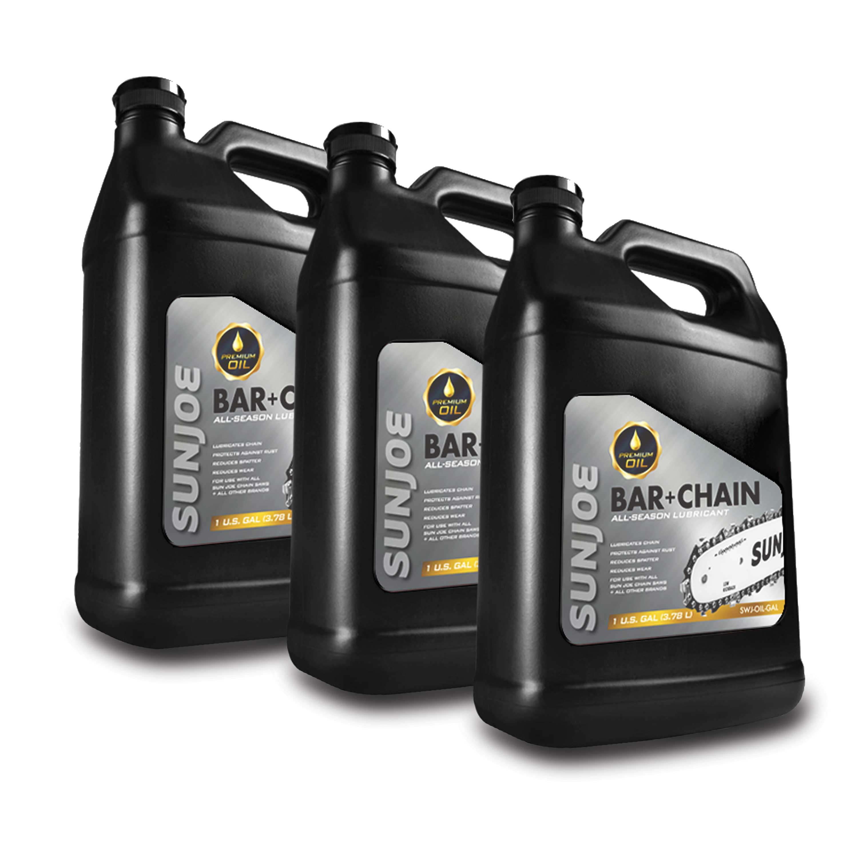Sun Joe Premium Bar, Chain and Sprocket Oil Bundle - All Season Chainsaw Lubricant (1 Gallon, 3 Pack) | Ideal for Wood Cutting, Tree Trimming & Forestry Work