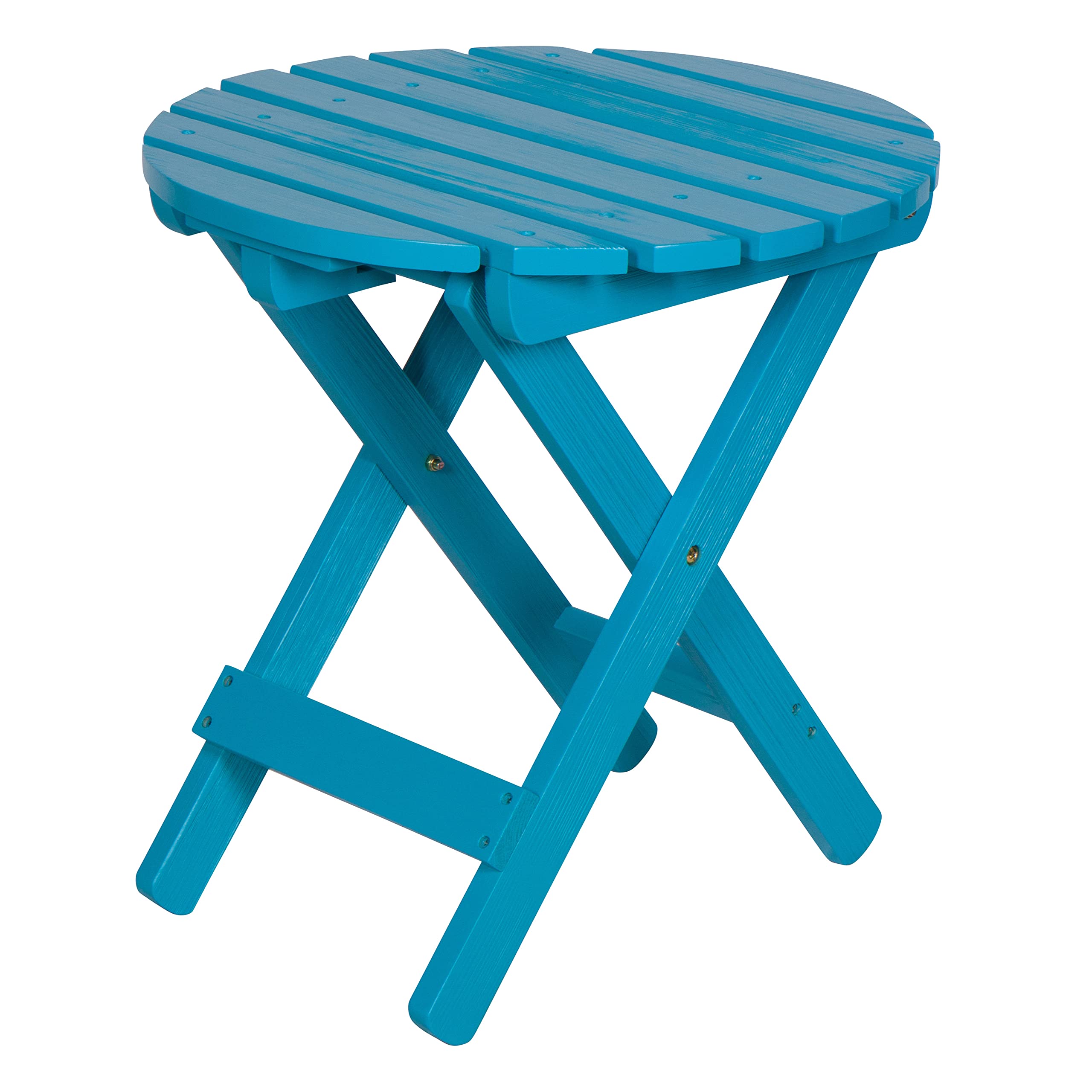 Shine Company Round Wooden Folding Solid Wood Side Table - Outdoor Adirondack Small Patio Table in Aqua Blue | Perfect for Garden, Deck, Poolside & Balcony Use