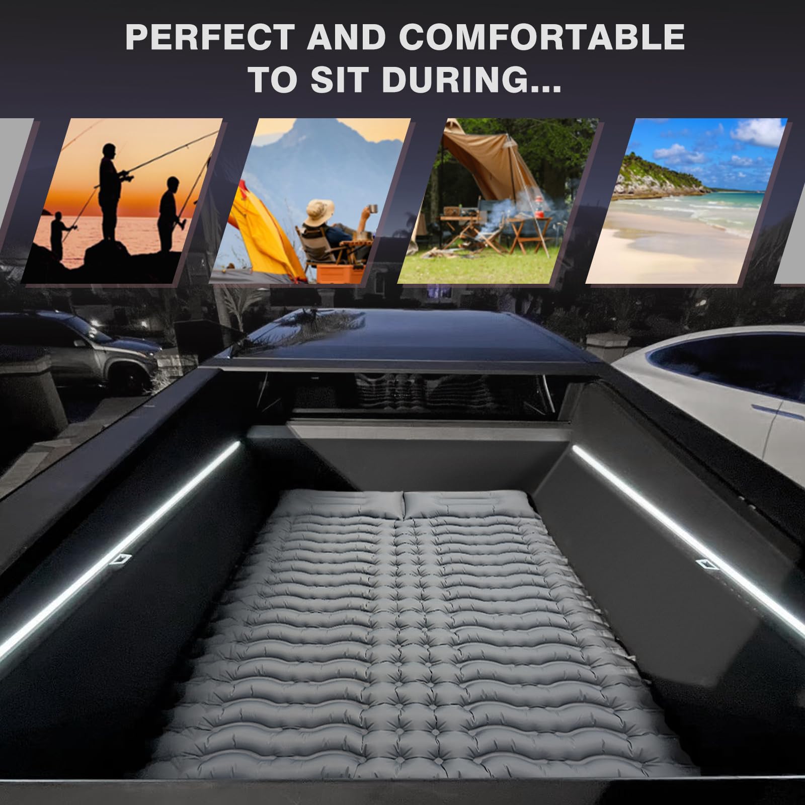 BestEvMod Truck Bed Air Mattress for Tesla Cybertruck 2023-2024 | Custom Fit Pickup Truck Accessories with Built-in Pump & Carry Bag | Camping, Travel & Outdoor Adventures Air Bed for Back Seat or Truck Bed