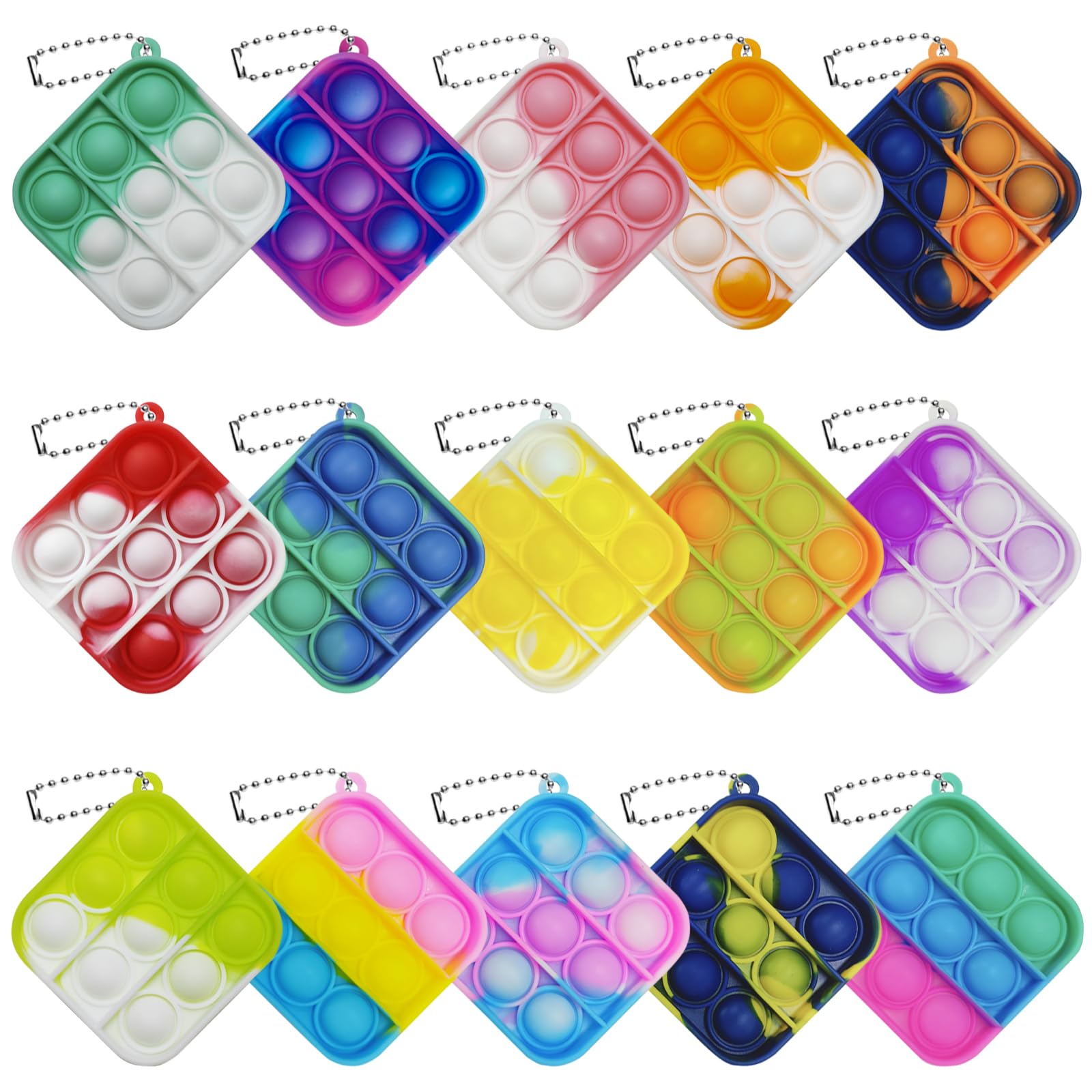 15 Pcs Mini Pop Bubble Fidget Toys - Stress Relief Sensory Toys for Kids & Adults, Bulk Silicone Pop Keychains for Classroom Prizes, Party Favors, Christmas & Valentine Gifts - Perfect for Goodie Bags, Stocking Stuffers and Anxiety Relief