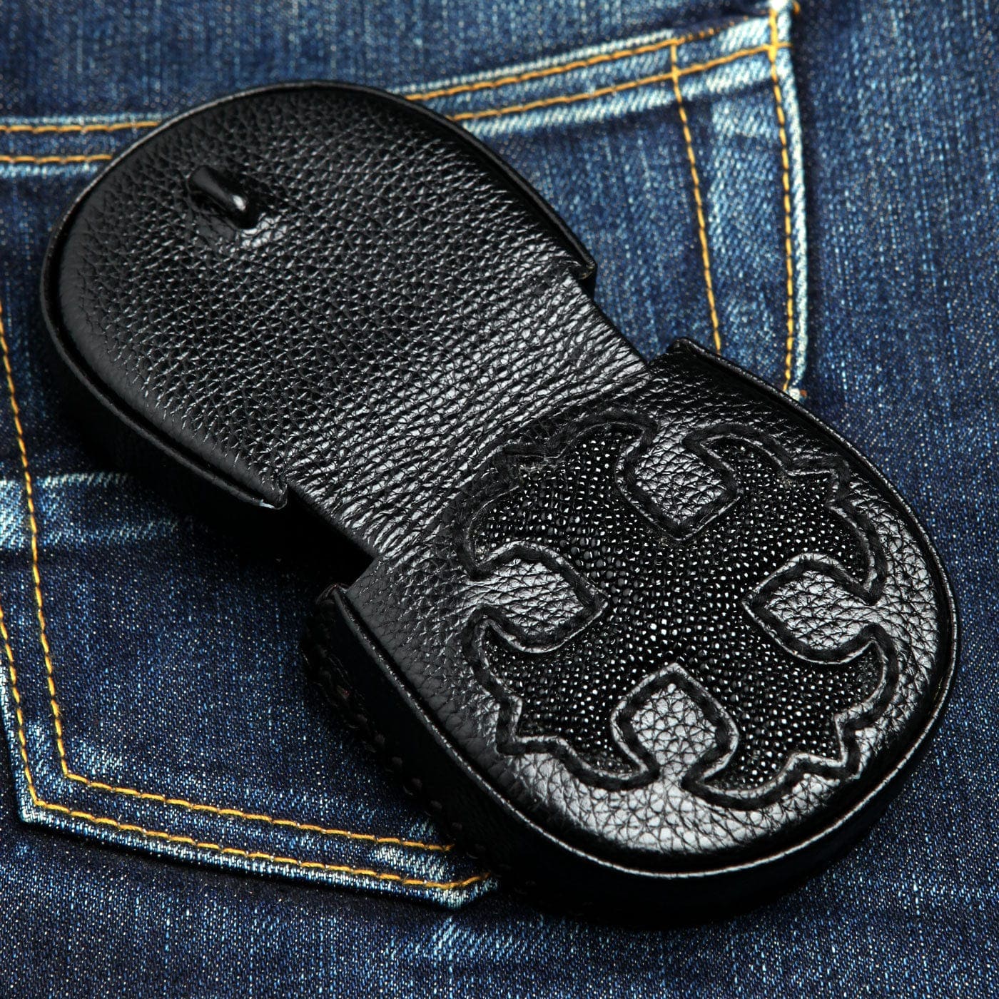 Gothic Black Cross Stingray Leather Men's Coin Wallet - Stylish & Durable Slim Wallet for Everyday Carry, Travel & Gifts