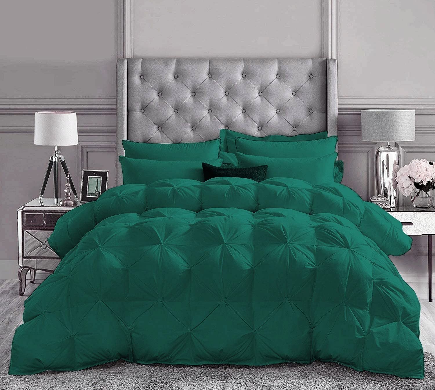 500 GSM Teal Green Down Pinch Pleated Queen Comforter Set - Soft & Luxurious 5-Piece Bedding (Comforter + 4 Pillow Shams) | 1200 Thread Count Egyptian Cotton | Perfect for Master Bedroom, Guest Room & Cozy Winter Nights