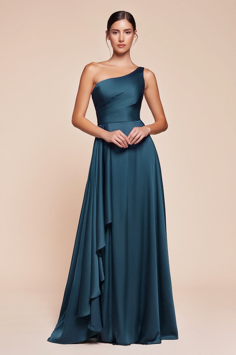 Miranda Gown - French Navy One Shoulder Soft Satin A-Line Dress for Evening Gala, Wedding Guest & Special Occasions