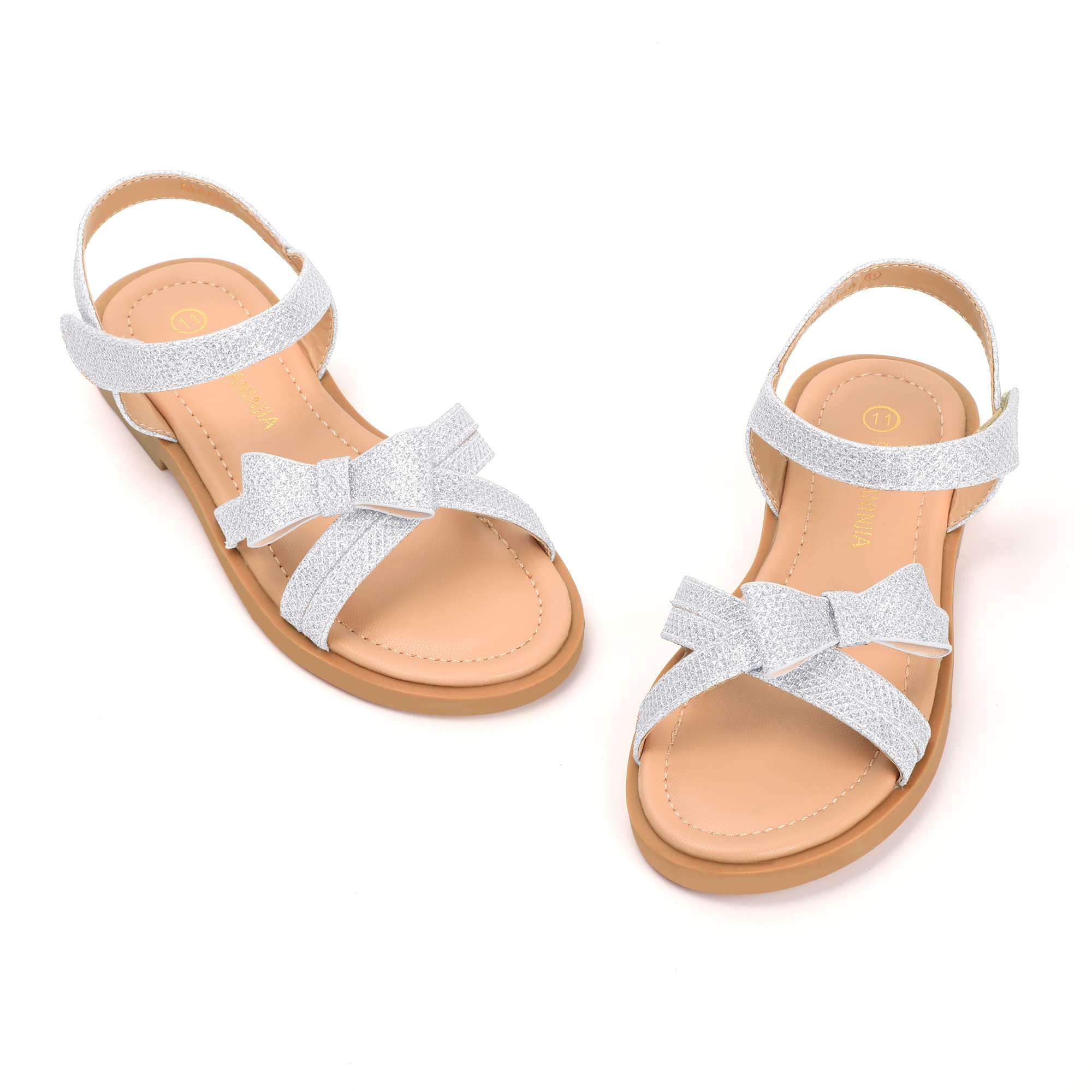 PANDANINJIA Girls Summer Sandals - Open Toe Flat Dress Shoes for Toddler, Little & Big Kids | Comfortable Casual & Party Wear for Beach, School & Outdoor Play