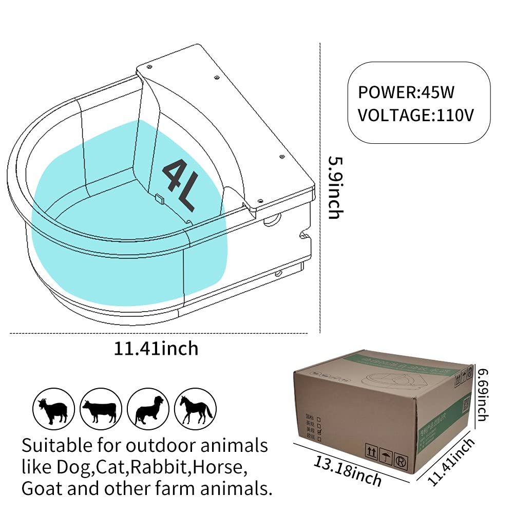 4L Automatic Heated Horse Water Bowl - Large Capacity Farm Animal Waterer with Float Control & Constant Temperature - Ideal for Outdoor Use with Dogs, Goats, Chickens and Other Pets in Winter
