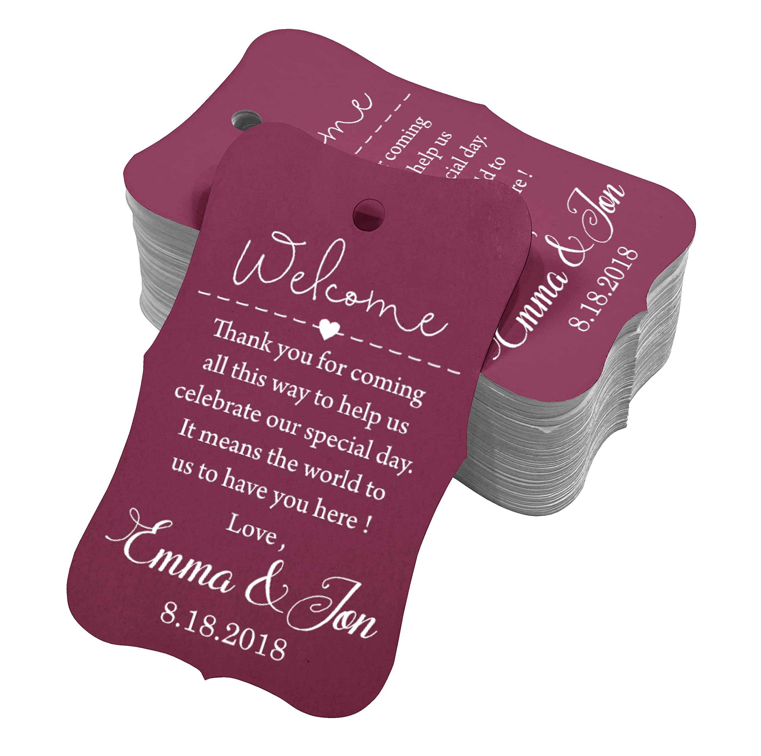 100 PCS Custom Wedding Welcome Favor Tags - Personalized Thank You Gift Tags for Bridal Showers, Receptions & Anniversary Parties - Elegant Paper Hang Tags for Wedding Decorations & Party Favors
