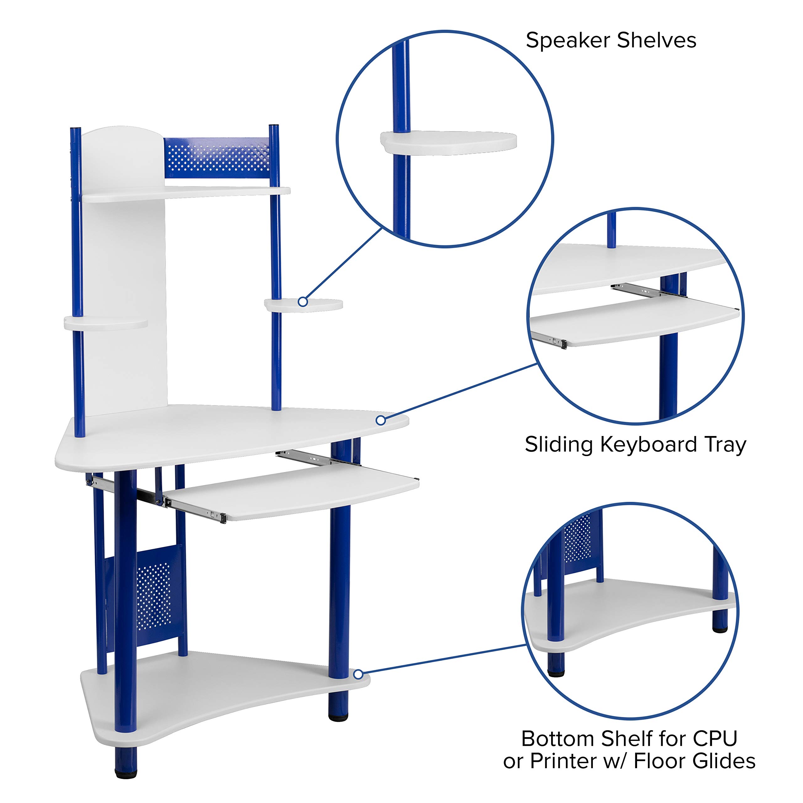 Blue Corner Desk with Hutch - Compact Home Office Workstation