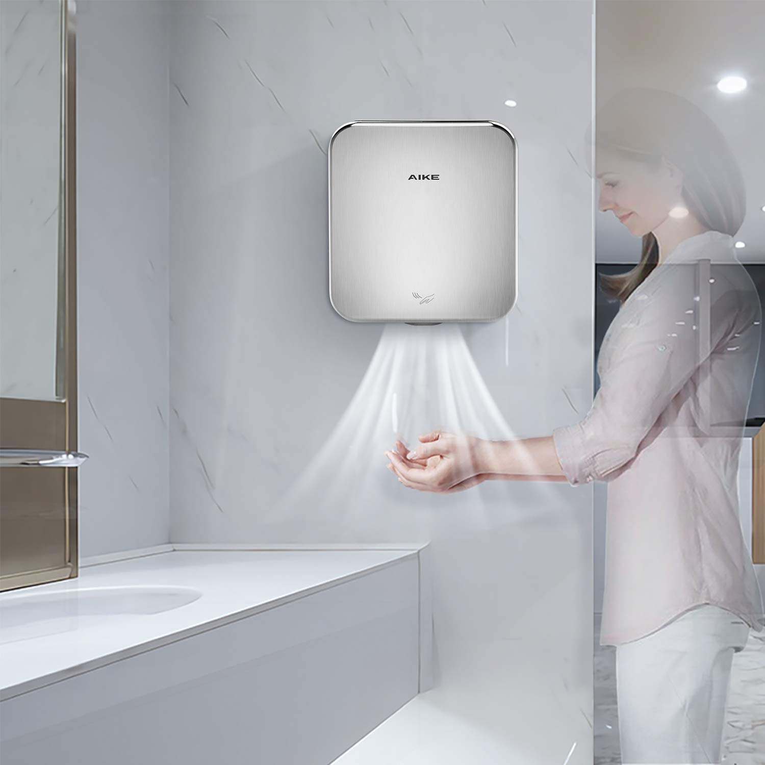 AK2800C Heavy Duty Jet Cube High Speed Hand Dryer - 110V 1400W Commercial Bathroom Hand Dryer with Polished Stainless Steel Cover | Ideal for Restaurants, Hospitals, Schools & Public Restrooms