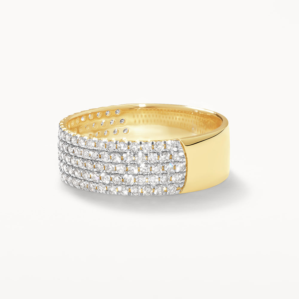 10K Gold Diamond Pave Boyfriend Ring - Elegant Stackable Band for Women, Perfect for Anniversary, Engagement, and Everyday Wear