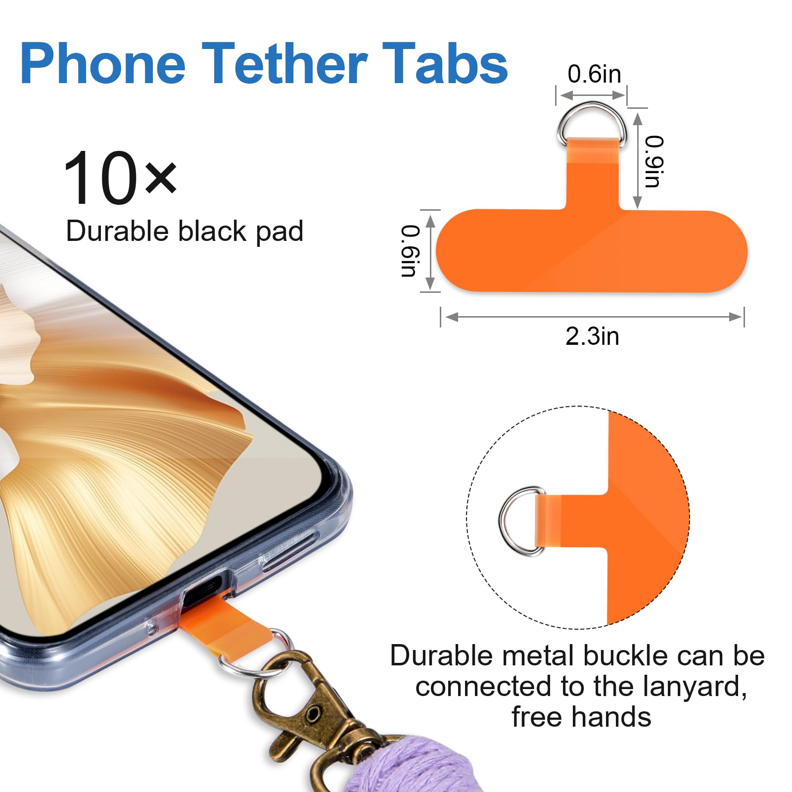 Universal Phone Lanyard Tabs (10-Pack) - No Adhesive Phone Strap Replacement for Secure Carry