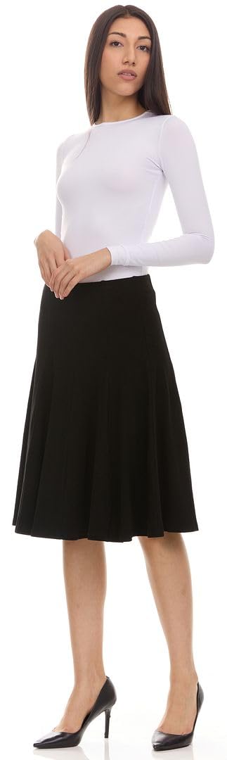 Women's Ribbed Cotton Knee-Length Skirt with Elastic Waist - Office Pleated Skirt for Work, Business Casual & Spring Outfits