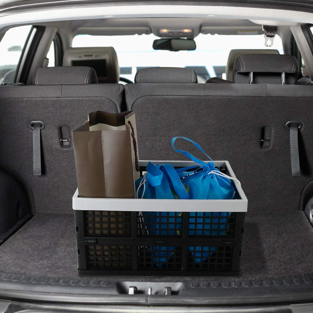 Kekow 28L Black Plastic Collapsible Storage Basket - 3-Pack Foldable Crates for Home Organization, Laundry, Toys & Closet Storage | Space Saving Design for Small Spaces