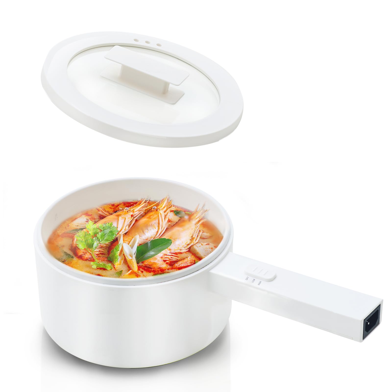 1.5L Mini Electric Hot Pot with Ceramic Non-Stick Coating - Portable Multi-Cooker for Steak, Eggs, Fried Rice, Ramen & Soup | 2 Power Settings | Perfect for Dorm Rooms, Small Kitchens & Office Lunches
