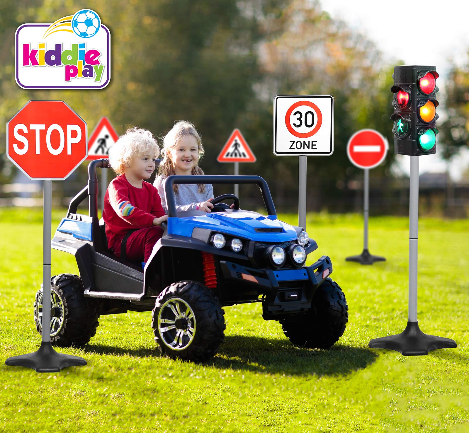 Kids Traffic Light Toy Set with 5 Street Signs - Educational Pretend Play for Toddlers & Children - Perfect for Indoor/Outdoor Playtime, Road Safety Learning & Role-Playing Games