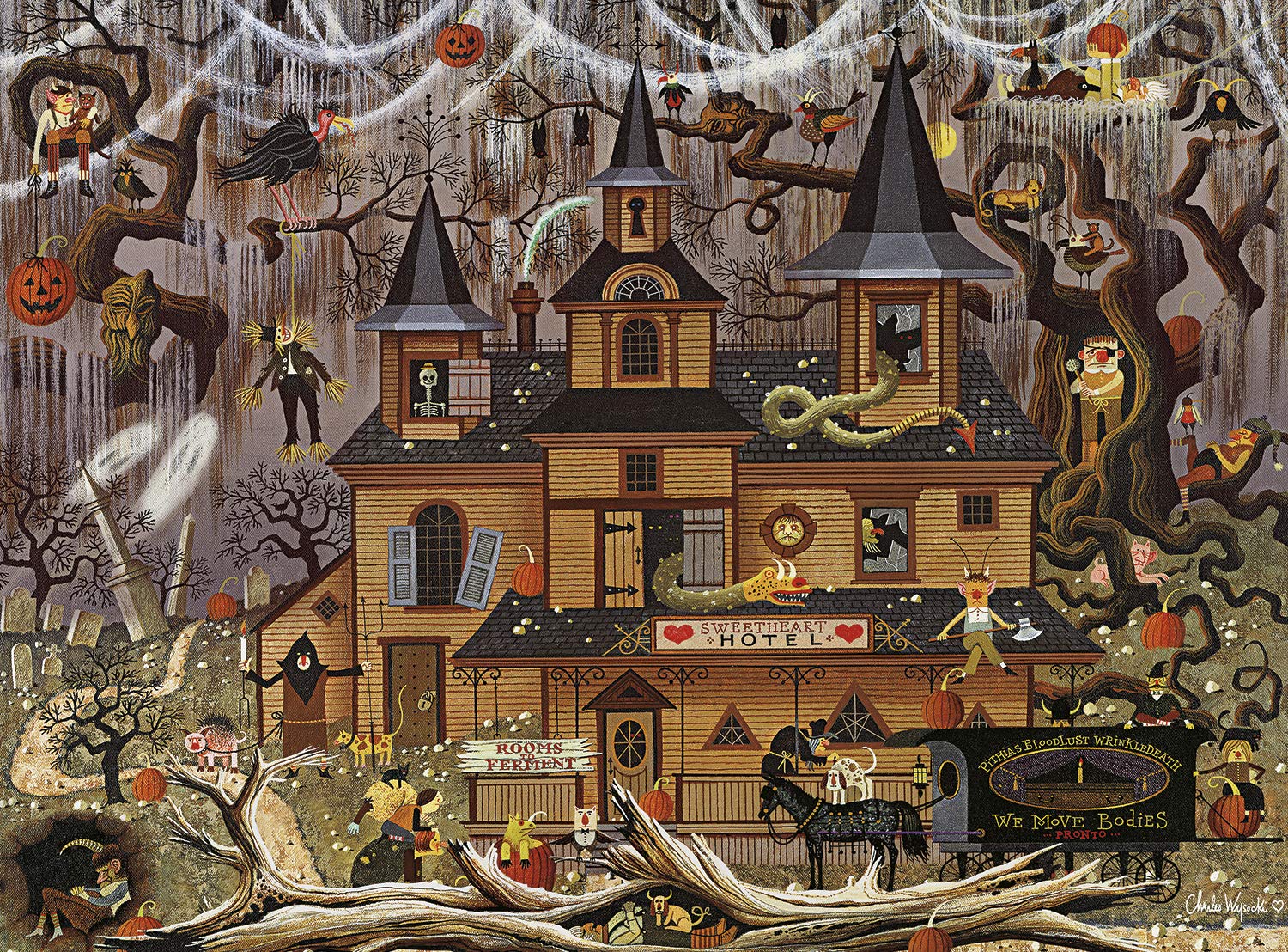 Buffalo Games - Charles Wysocki Trick or Treat Hotel 1000 Piece Jigsaw Puzzle for Adults - Halloween Themed Puzzle for Family Game Night & Holiday Decor
