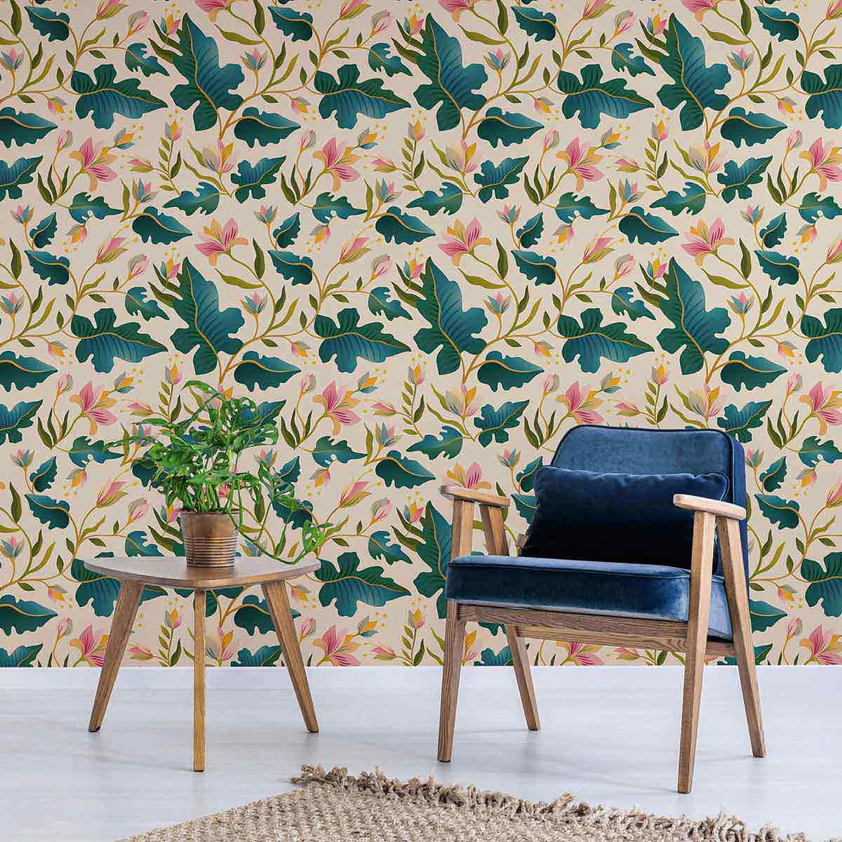 Green Leaf Peel and Stick Removable Wallpaper 4938 - Self-Adhesive Decorative Wall Covering for Home, Office & Nursery - Easy DIY Application & Damage-Free Removal