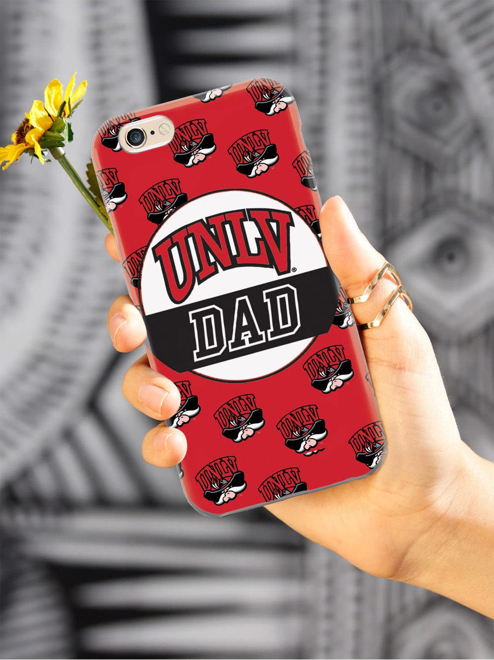 3D Textured iPhone 15 Pro Case - Shockproof Rubber Bumper Cover with Grip - Protective Phone Case for Apple iPhone 15 Pro - UNLV Rebels College Dad Design - Perfect for Students, Alumni & Fans at University of Nevada Las Vegas
