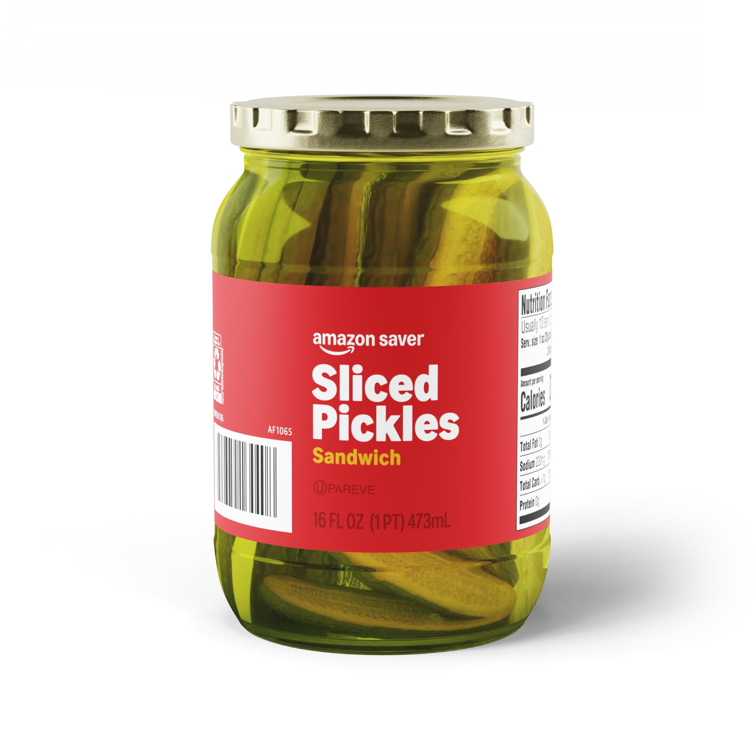 Amazon Saver Sliced Sandwich Pickles – 16 Fl Oz Jar (Formerly Happy Belly, Packaging May Vary) – Perfect for Burgers, Hot Dogs & Deli Sandwiches