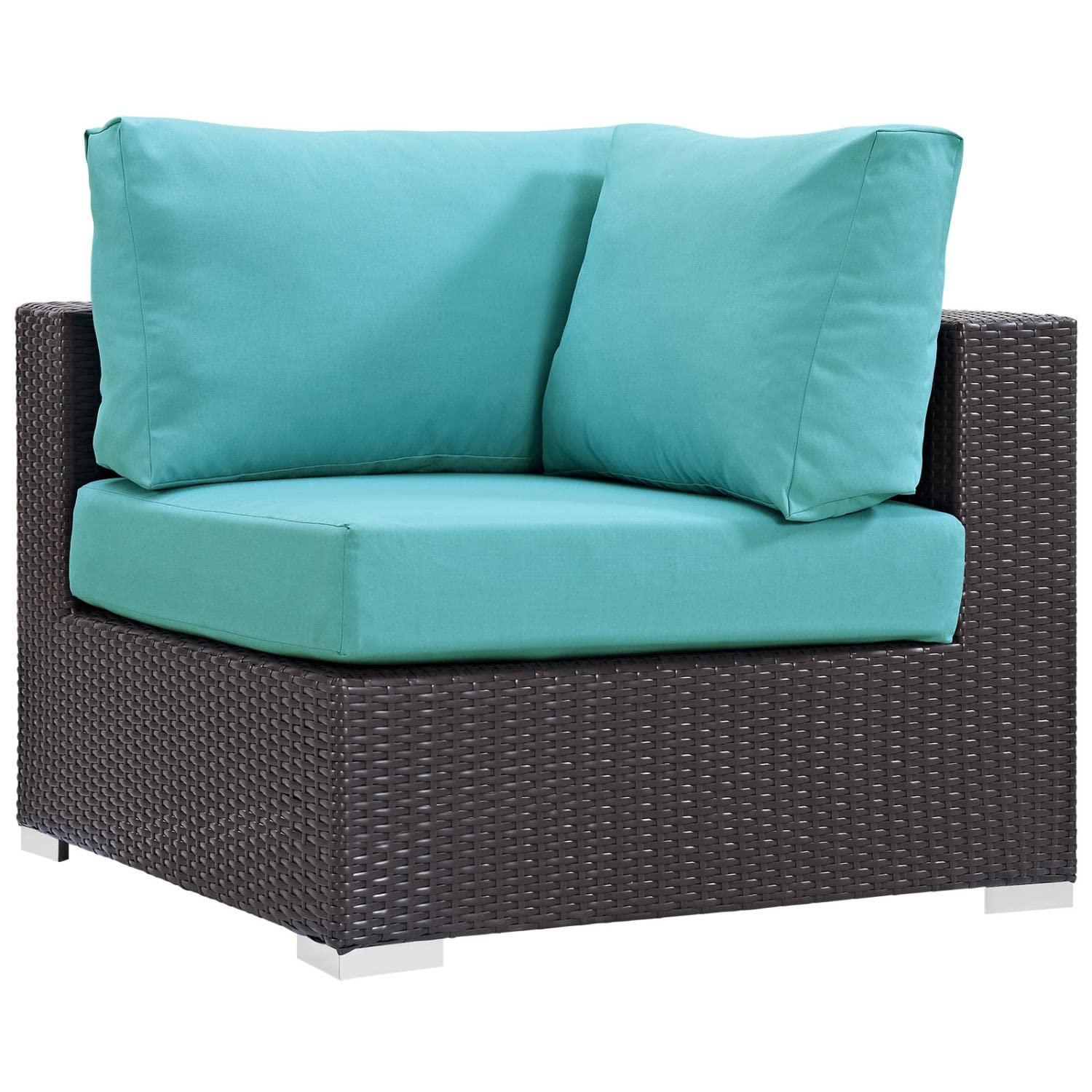 Modway Convene 8-Piece Outdoor Patio Sectional Set - Espresso & Turquoise Wicker Furniture with Cushions - Perfect for Backyard, Poolside & Garden Relaxation