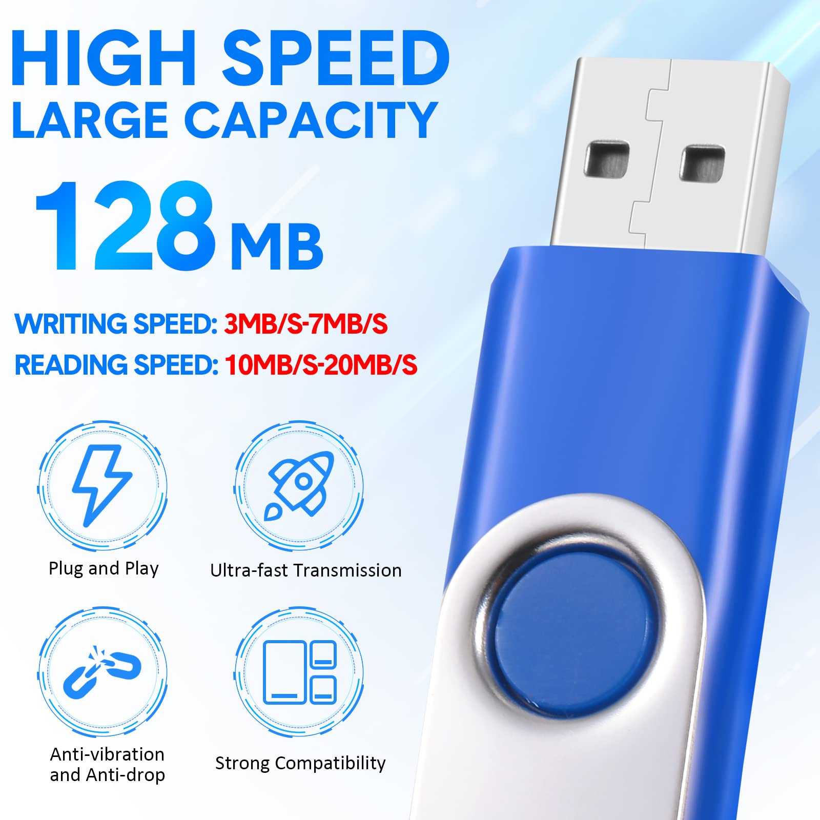 50-Pack 128MB USB 2.0 Flash Drives with Lanyards - Bulk Storage for Office & School