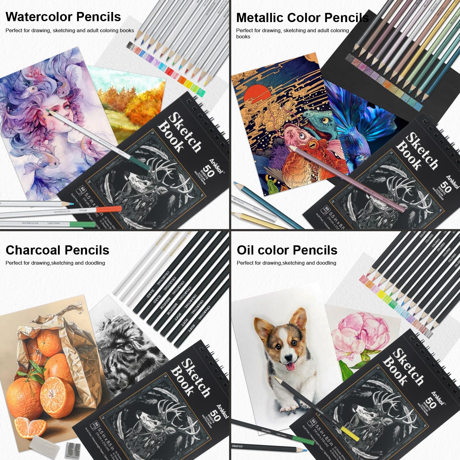 Professional 76-Piece Drawing Set - Sketching Kit with Pencils, Watercolor, Metallic, Colored & Charcoal | Includes 3 Sketch Books | Art Supplies for Adults, Kids & Teens | Perfect for Sketching, Shading & Mixed Media Art Projects