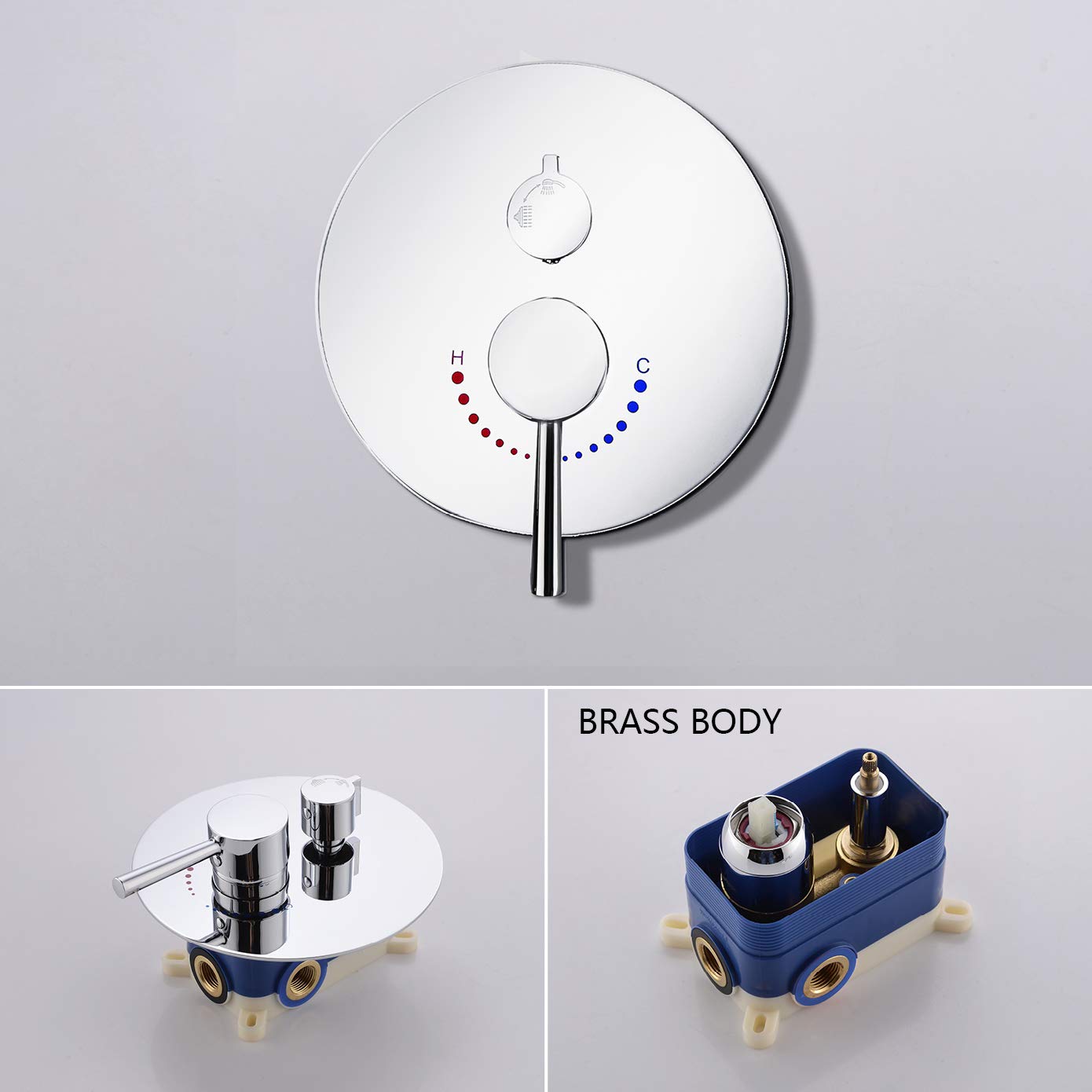 10 Inch Chrome Ceiling Shower System with Handheld Shower Head - Brass Rough-in Valve & Trim Kit - Modern Bathroom Shower Fixture for Spa-Like Experience - Perfect for Master Bath & Luxury Home Renovation