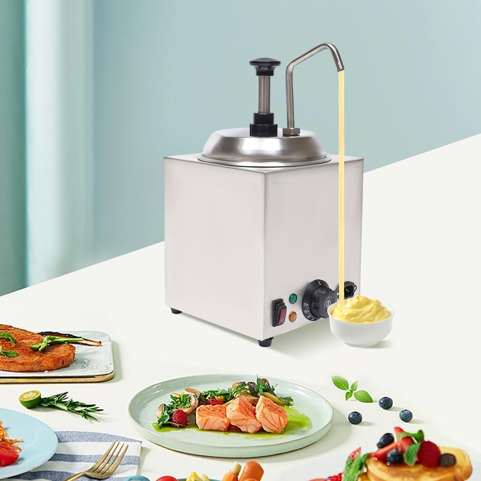 650W Electric Cheese Dispenser with Pump - 2.6Qt Stainless Steel Nacho Cheese Warmer & Hot Fudge Caramel Butter Dispenser - Perfect for Movie Nights, Parties & Restaurant Serving