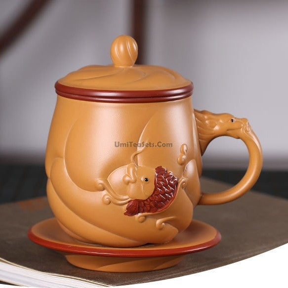 Premium Yixing Yellow Clay Fish & Dragon Tea Cup - Handcrafted Chinese Ceramic Teacup for Gongfu Tea Ceremony, Perfect Gift for Tea Lovers