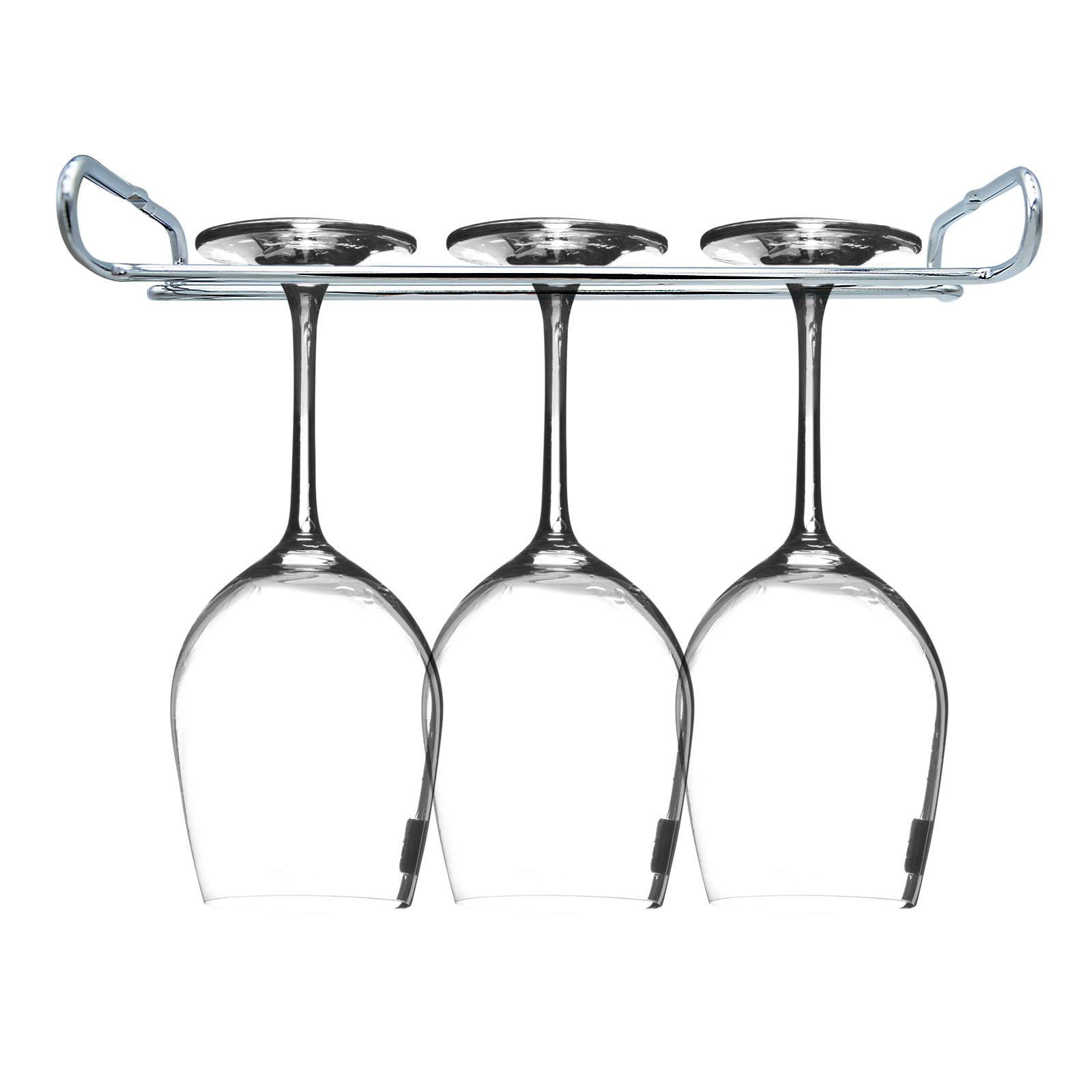 Under Cabinet Wine Glass Rack - 4-Piece Metal Stemware Holder with Drying Shelf for Bar & Kitchen | Space-Saving Hanging Storage for Wine Glasses, Cups & Stemware (Silver)