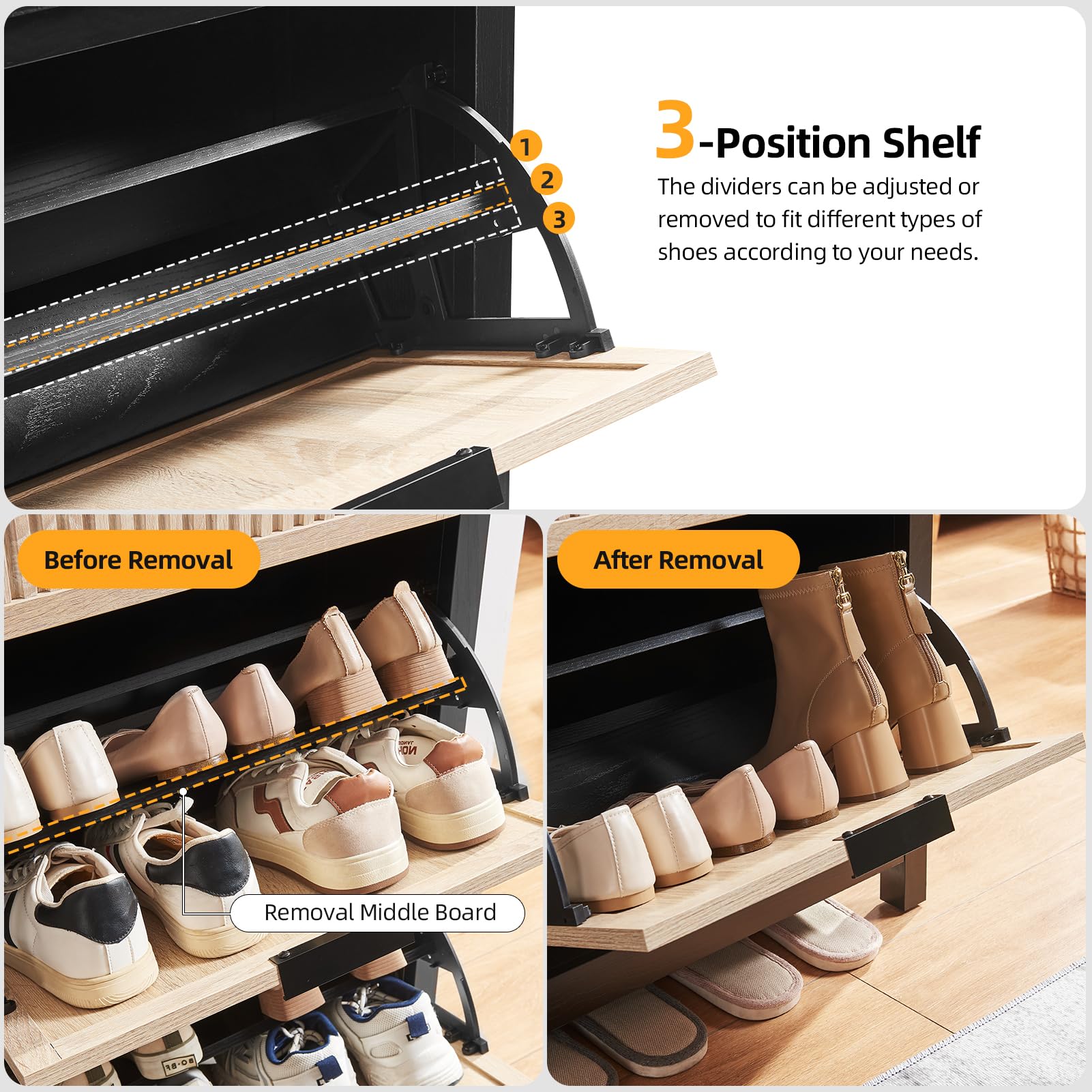 2-Tier Flip Drawer Shoe Storage Cabinet - Narrow Entryway Shoe Organizer for Front Door, Free Standing Hidden Wooden Hallway Shoe Rack (Oak & Black) - Perfect for Small Spaces, Apartments & Closet Organization