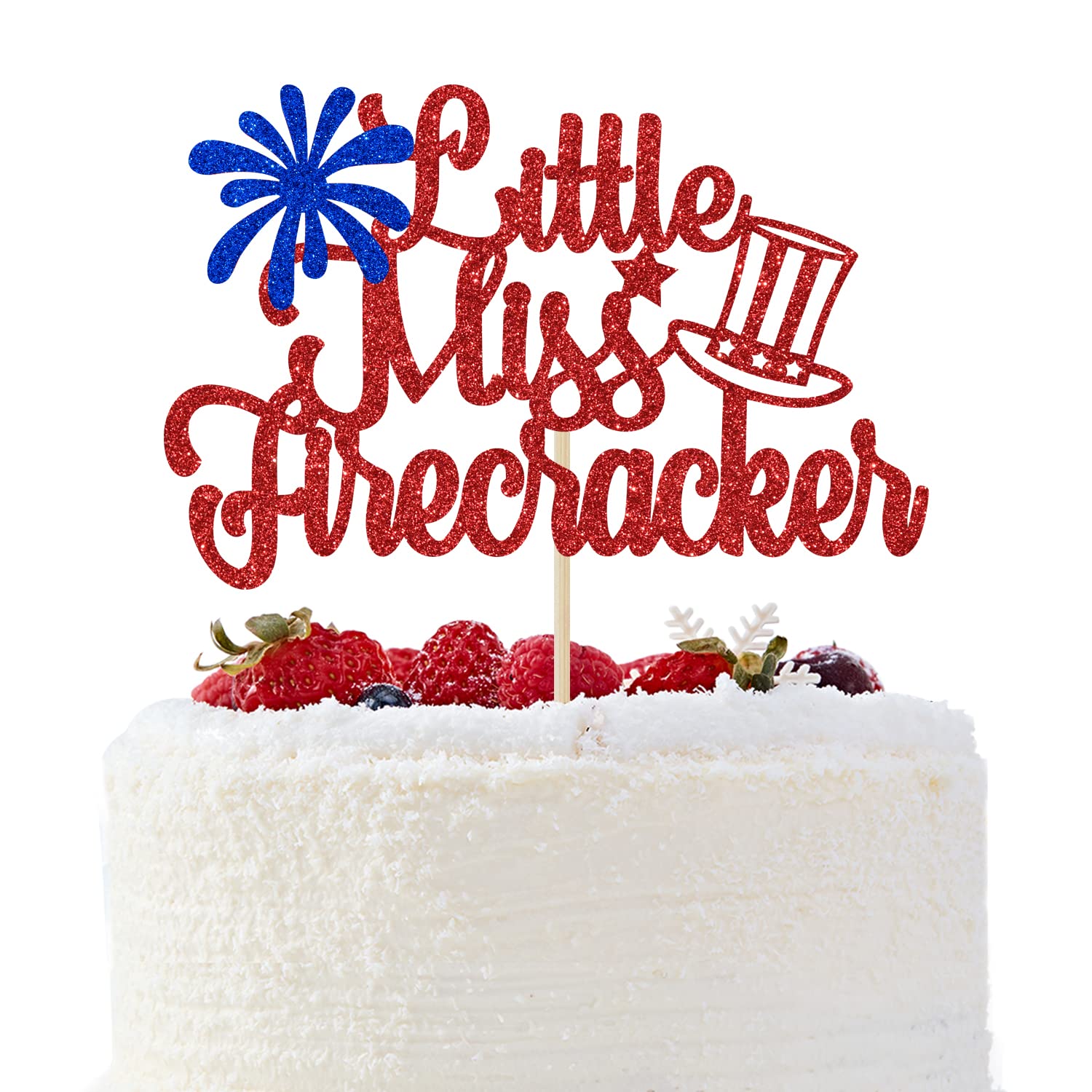 Little Miss Firecracker Cake Topper - Patriotic 4th of July & 1st Birthday Party Decorations - Red & Blue Glitter Cake Decor - Perfect for Independence Day, Baby Showers & National Themed Celebrations