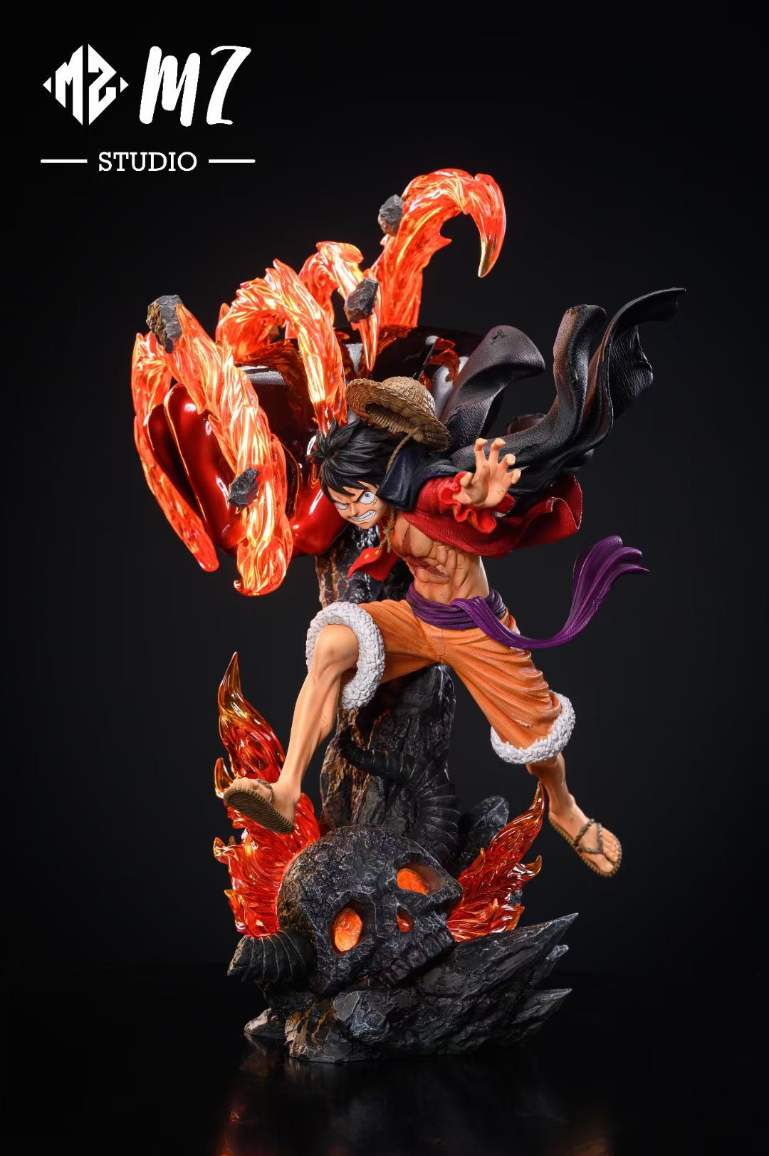 One Piece Red Roc Luffy Action Figure - Anime Collectible with Fire Fist Attack Pose | Perfect for Anime Fans, Gift Giving & Display