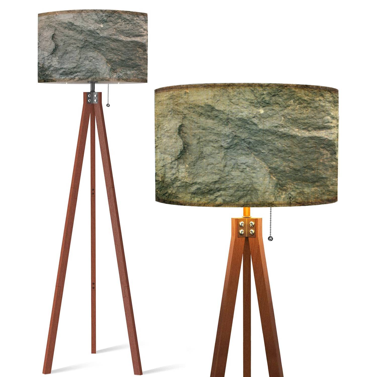 Modern Wood Tripod Floor Lamp with Linen Shade - Dimmable Tall Standing Lamp in Natural Grey Finish for Living Room & Bedroom | Mid-Century Style Lighting for Cozy Home Decor
