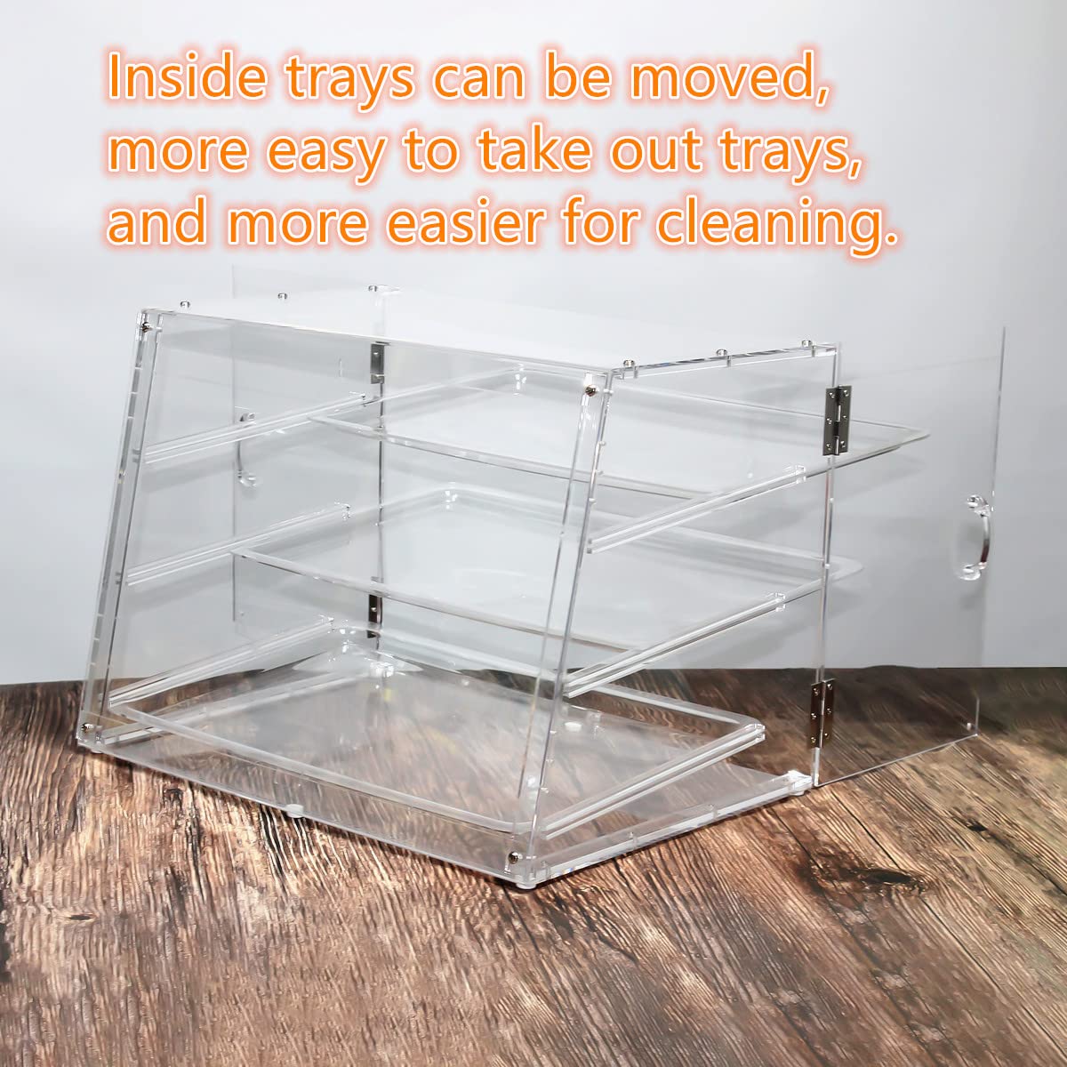 Clear Acrylic Pastry Display Case with 3 Trays - Countertop Bakery Bread & Dessert Showcase Cabinet for Cookies, Donuts, Cakes - Perfect for Bakeries, Cafes, and Retail Stores (Includes Back Door)
