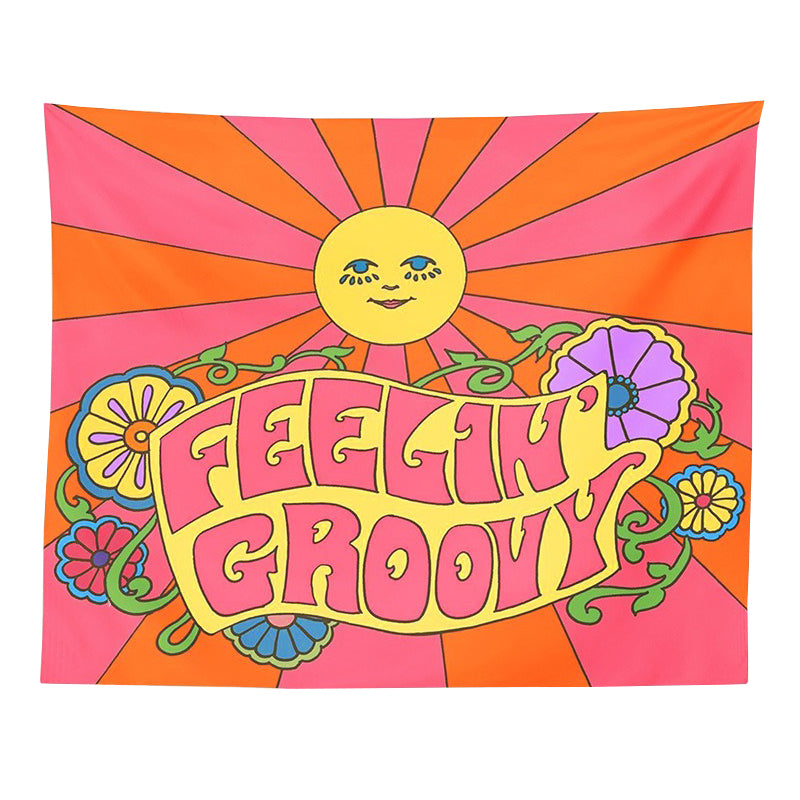 Feeling Groovy Tapestry Wall Hanging - Boho Chic Room Decor for Bedroom, Living Room & Dorm - Hippie Aesthetic Home Decoration for Music Festival & Meditation Space