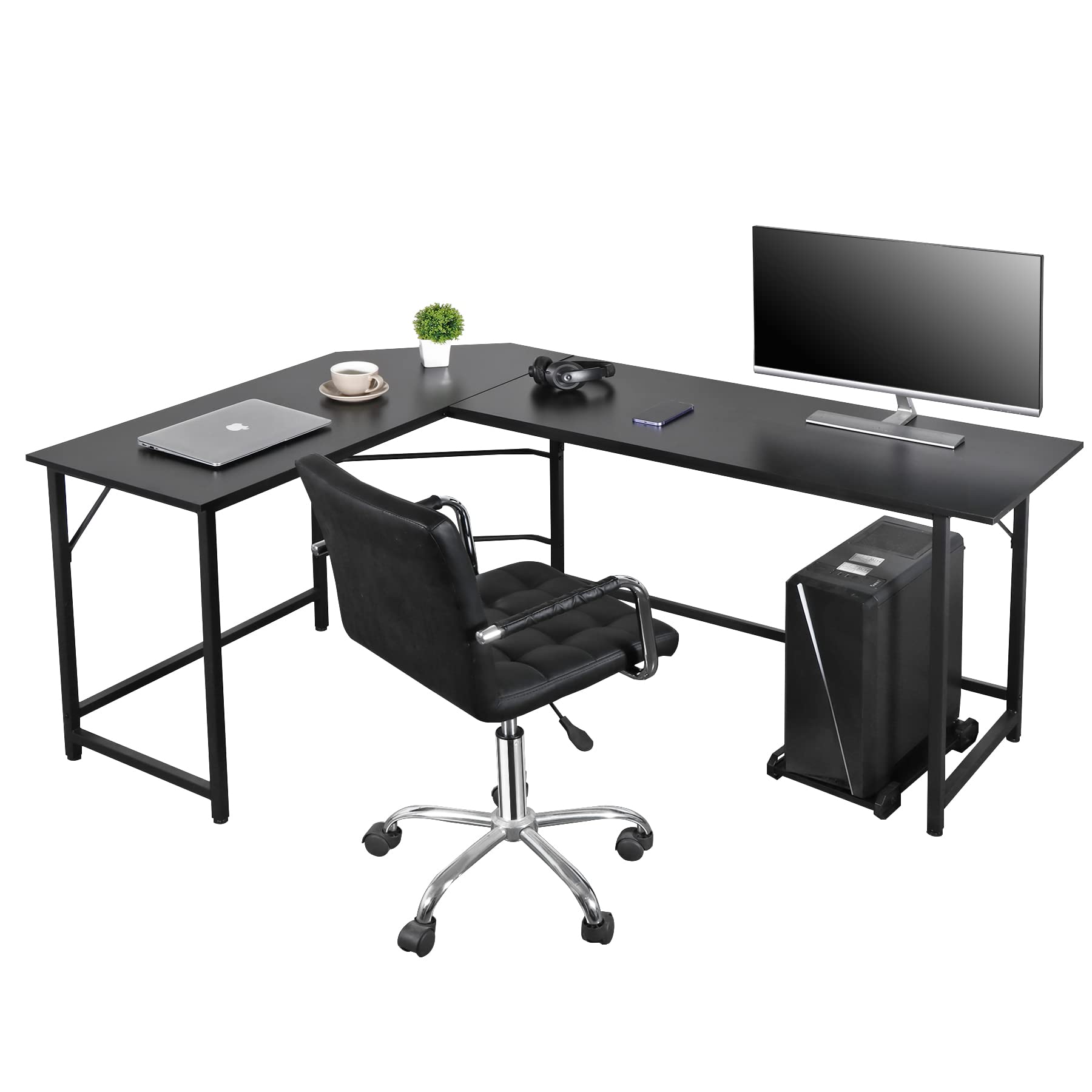 L-Shaped Gaming Desk with CPU Stand - Home Office Workstation for Gamers & Professionals