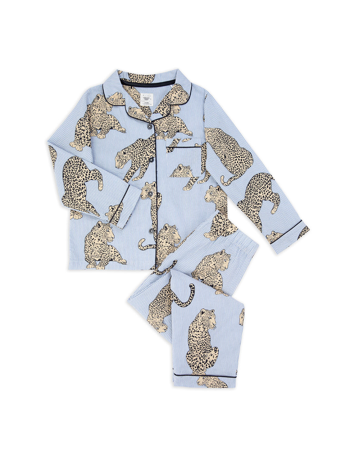 Kids Seersucker Cotton Leopard Stripe Print Long Pajama Set - Soft & Comfortable Sleepwear for Boys & Girls - Perfect for Bedtime, Sleepovers & Cozy Nights